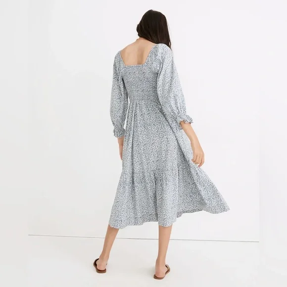 Madewell Lucie Elbow-Sleeve Smocked Midi Dress in Sunflower Field - Picture 3 of 7